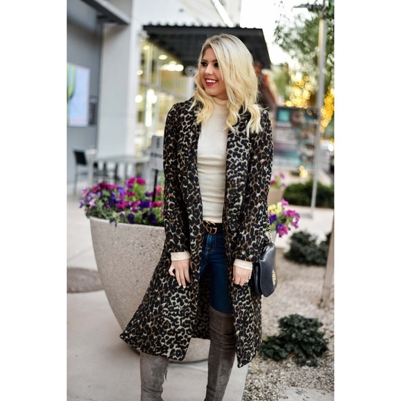 Leith Nordstrom Leopard Print Wool Blend Longline Light Coat Size XS - Picture 8 of 8